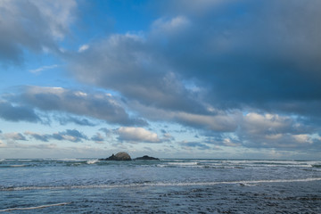 Aerial shot above the sea in New Zealand.