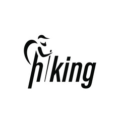 Hiking logo simple line silhouette with text. Vector illustration, EPS 10.
