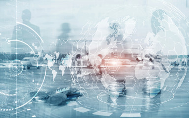 Business Finance concept Double Exposure Trading Stock Control panel Strategy marketing.