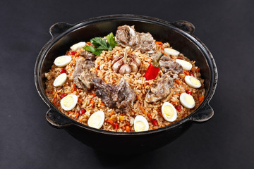 Pilaf with lamb meat. BEst dish for sharing in Iftar ramadan. Family portion. National middle asian dish. Plov. High quality photo