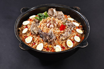 Pilaf with lamb meat. BEst dish for sharing in Iftar ramadan. Family portion. National middle asian dish. Plov. High quality photo