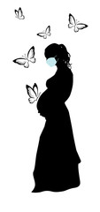 The silhouette of a pregnant woman in a medical mask. Vector illustration