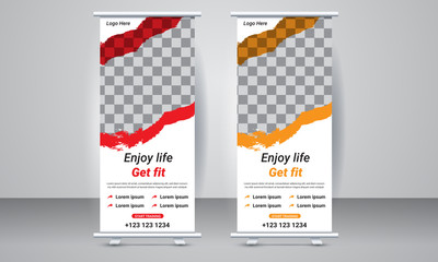 Fitness Roll Up Stand Banner Template design for social media promotion ads. Standee Design Template. Banner Template design. Gym Banner Template for web advertisement.