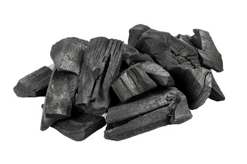 Black charcoal isolated on a white background.