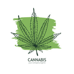 Cannabis logo template. Hand drawn hemp leaf.