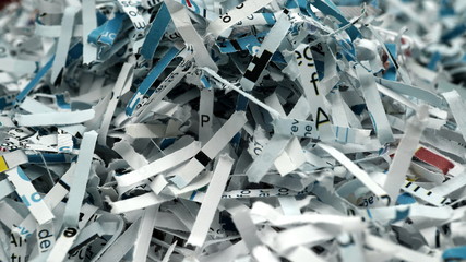paper scraps of shredded documents seen in detail. Conceptual image for privacy, fake news