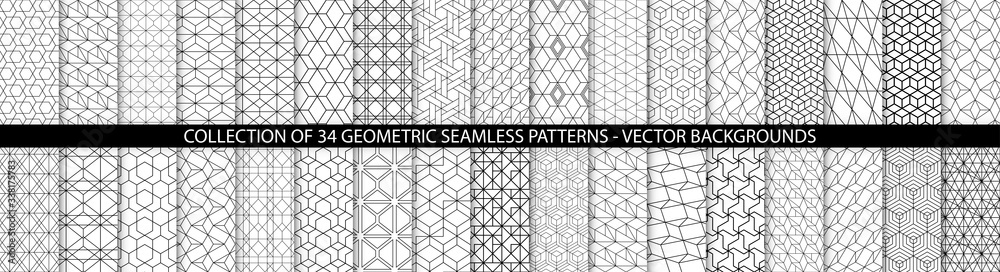 Wall mural collection of geometric seamless patterns. abstract geometric hexagonal textures. seamless vector mo