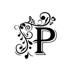 letter P. Black letters.  flower   beautiful capital alphabet 