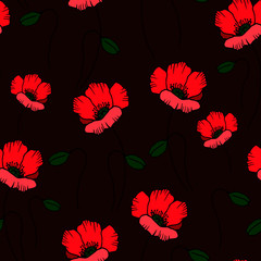 vector stock illustration, seamless pattern with poppies flowers in bright colors, wallpaper ornament, wrapping paper, background for design
