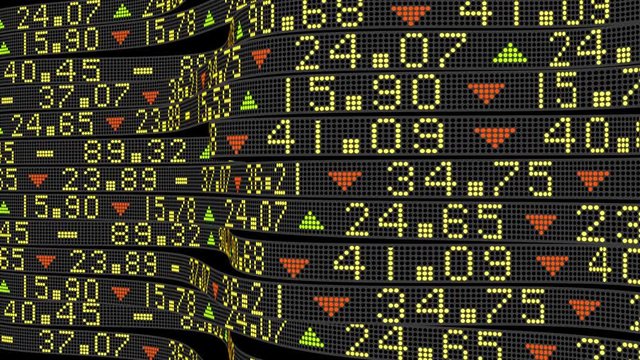 Wall Street stock market tickers sliding on trading boards.