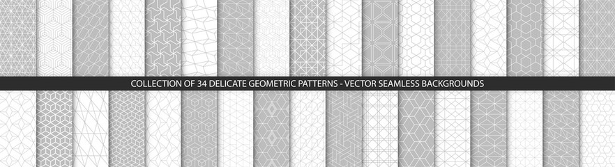 Collection of geometric seamless patterns. Abstract geometric hexagonal textures. Seamless vector monochrome backgrounds. - obrazy, fototapety, plakaty