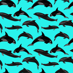 seamless pattern with dolphins, vector illustration, background for design