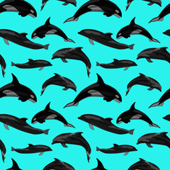seamless pattern with dolphins, vector illustration, background for design