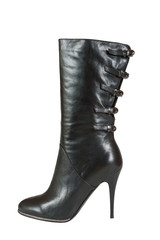 Black fashionable high-heeled women boot isolated on white