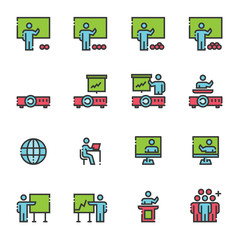 Business People Team Training  Line Color Omission Icons  Vector illustration