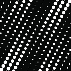White large halftone dots in diagonal speed lines form. Geometric art. Trendy design element for logo, tattoo, web pages, prints, posters, template, pattern and abstract background