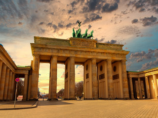 The famous Brandenburg Gate (Brandenburger Tor) at sunset in Berlin, Germany