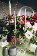 Wedding table decoration luxury style in mint colors with flowers