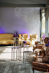 Wedding table decoration luxury style in mint colors with flowers