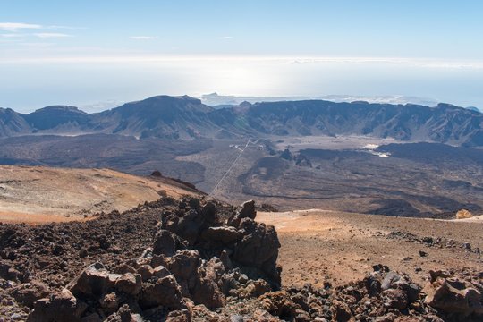 View from atop Mount Teide looking down into an older caldera