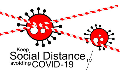 vector illustration of viruses and danger tape for infection risk and disease prevention measures. Social Distancing