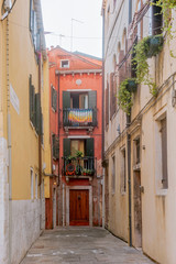 historic street-dock ,housewith shutters balconies  and the heart of venice.. venice. italy