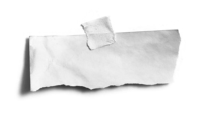 old torn paper with adhesive tape on white background.