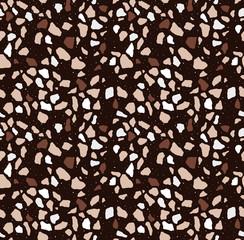 Terrazzo seamless pattern. Modern monochrome tile texture. Vector abstract background.