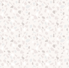 Light gray terrazzo seamless pattern. Modern monochrome tile texture. Vector abstract background.