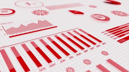 COVID-19 charts and graphs of economy stock market crashing due to Coronavirus Pandemic. 4k HD 3D Animation in red. - Powered by Adobe