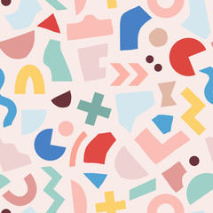 Vector seamless pattern with multicolor geometric shapes. Hipster colorful abstract background.