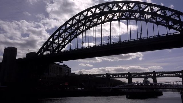 Newcastle Upon Tyne looking down river towards bridges UK 4K
