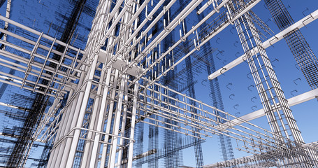 3D BIM model of reinforcement framework of the building - obrazy, fototapety, plakaty
