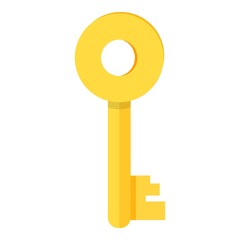 Gold door key icon. Cartoon of gold door key vector icon for web design isolated on white background