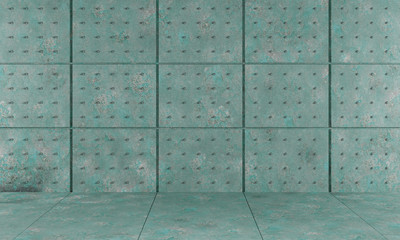 metal rust blue rivets room empty