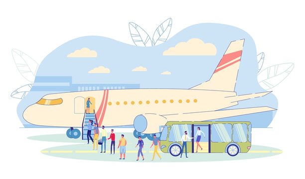 Passengers Delivering to Plane Boarding by Bus.