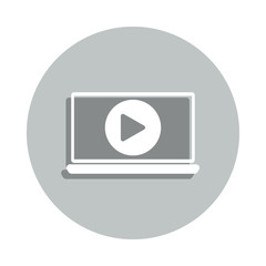 music player in laptop badge icon. Simple glyph, flat vector of web icons for ui and ux, website or mobile application