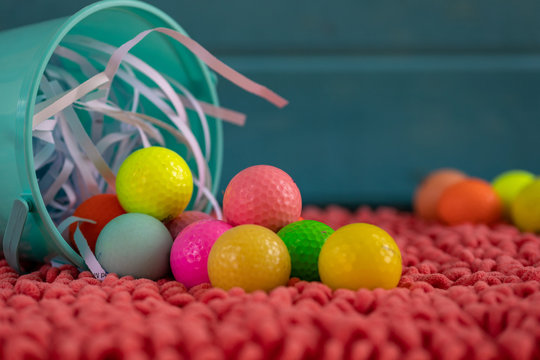 Easter basket with golf balls instead of Easter eggs 