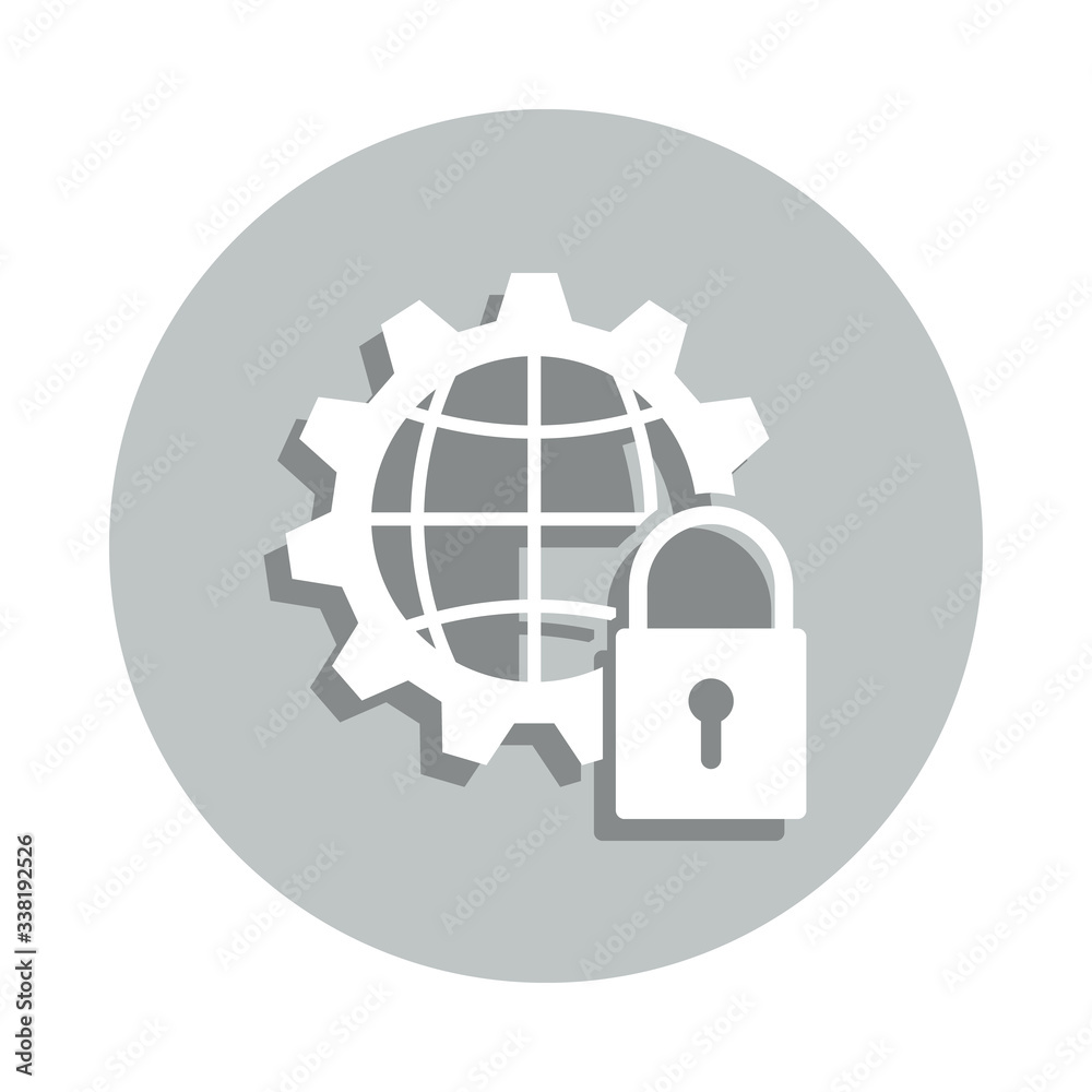 Poster global lock badge icon. simple glyph, flat vector of web icons for ui and ux, website or mobile appl