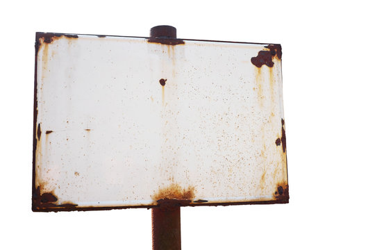 Retro rusty empty board for texts isolated on white background