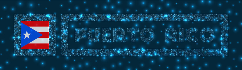 Puerto Rico badge. Flag of Puerto Rico in glowing network geometric style. Superb vector illustration.