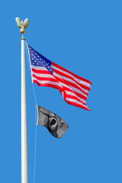 USA flag and National League of Families POW MIA Flag in New York