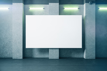 Illuminated concrete loft  interior with empty poster