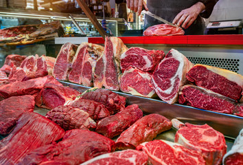 Slices of fresh chilled meat from store