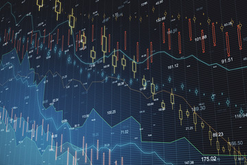 Falling stock exchange statistics hologram on screen.