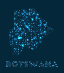 Botswana network map. Abstract geometric map of the country. Internet connections and telecommunication design. Charming vector illustration.