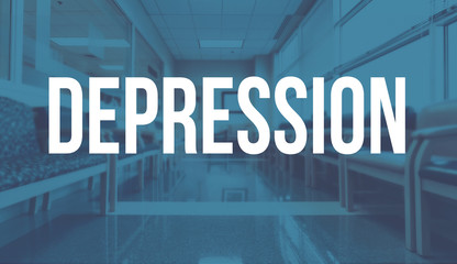Depression theme with a medical office reception waiting room background