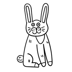 Cute cartoon doodle bunny isolated on white background. Funny rabbit. Vector illustration.  