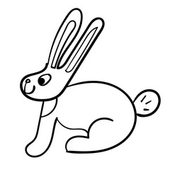 Cute cartoon doodle bunny isolated on white background. Funny rabbit. Vector illustration.  