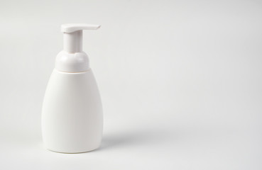 Medical antiseptic and hygienic means, hand sanitizer is used to destroy microbes, bacteria and viruses: gel, antibacterial agent, alcohol solution, medical solution. Composition in light colors.